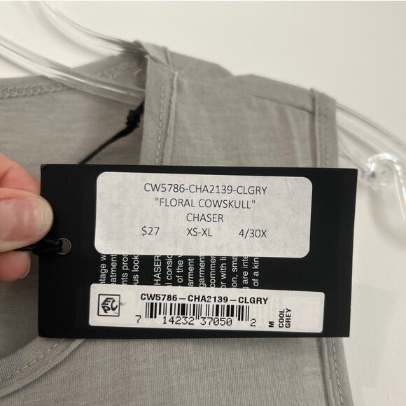 NWT Chaser "Floral Cowskull" Muscle Tank Top, Gray, Women's Medium - Picture 4 of 5